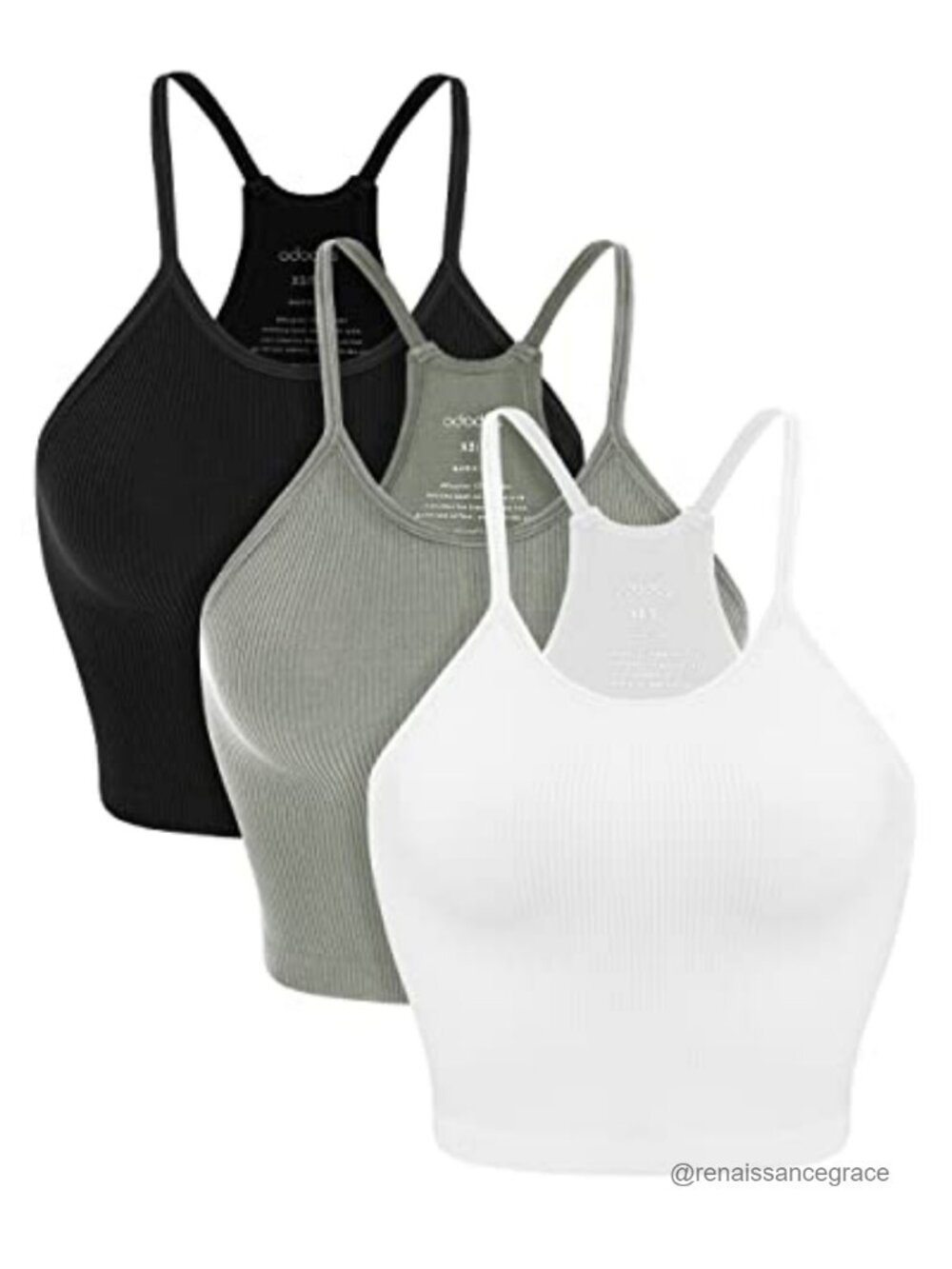 Seamless Rib-Knit Crop Tank Top 3-Pack Slim Fit Sleeveless Racerback Yoga